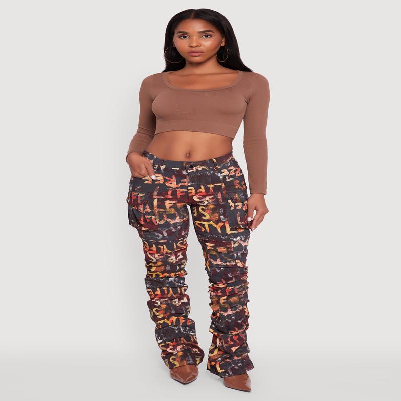 Printed Pattern Stacked Cargo Pants