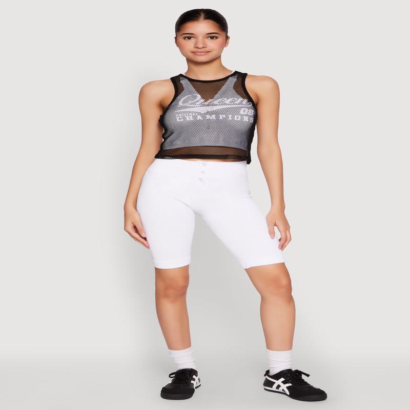 Queen Champions Graphic Fishnet Crop Top