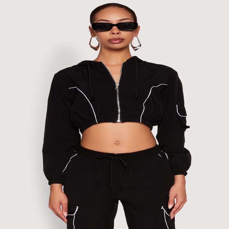 Reflective Trim Cropped Windbreaker