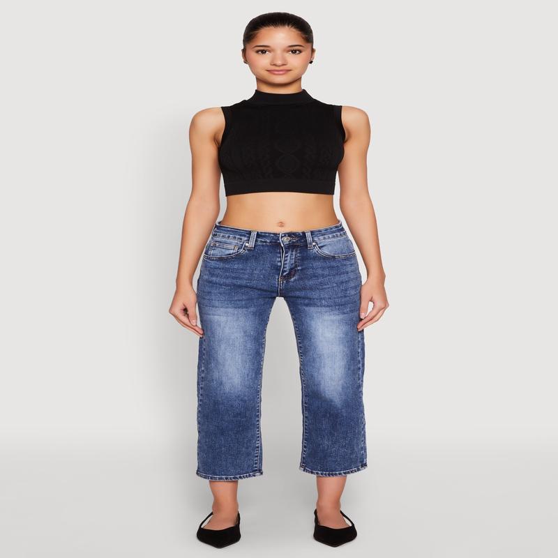 Seamless Cable Knit Mock Neck Cropped Tank Top