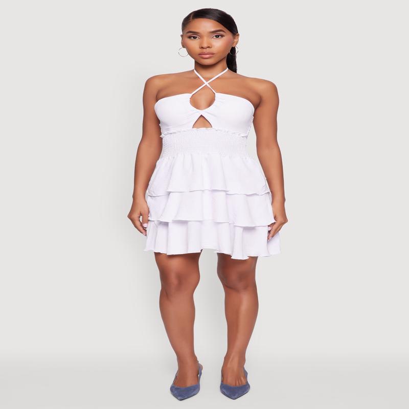 Spoon Jeans Ruffle Tiered Smocked Halter Dress