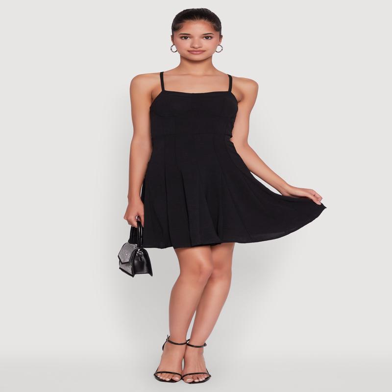 Trendy Crepe Knit Padded Bustier Skater Dress