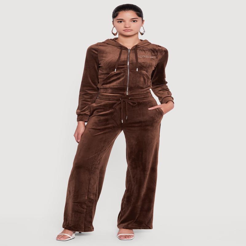 Velour Rhinestone Dream Graphic Drawstring Waist Sweatpants