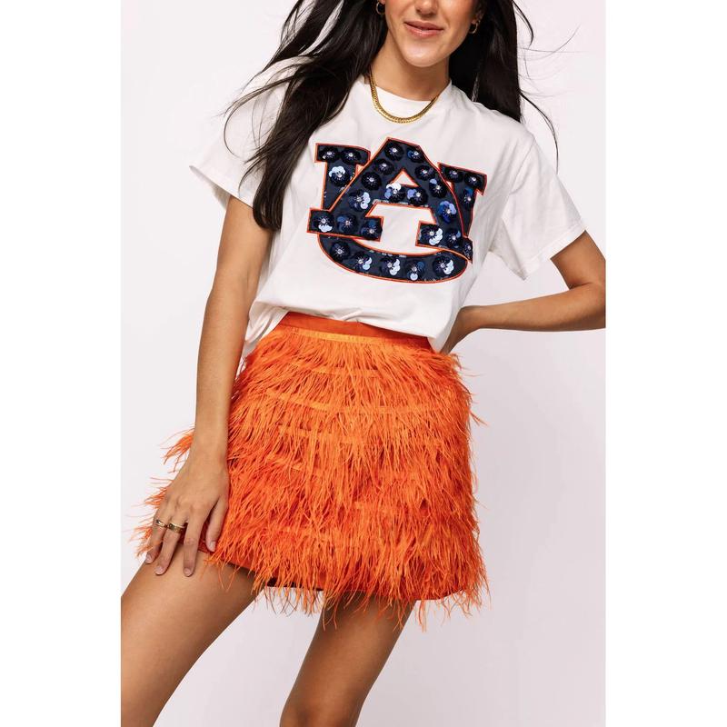 Queen Of Sparkles Auburn Mascot Sequin Flower Tee