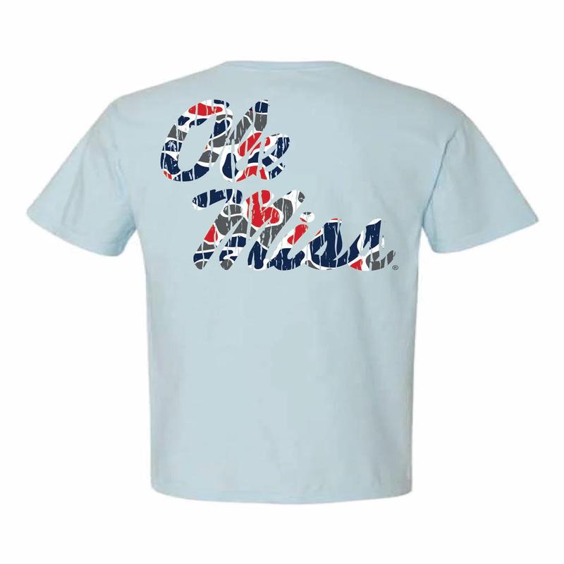 Speckle Bellies Ole Miss Script Camo Tee