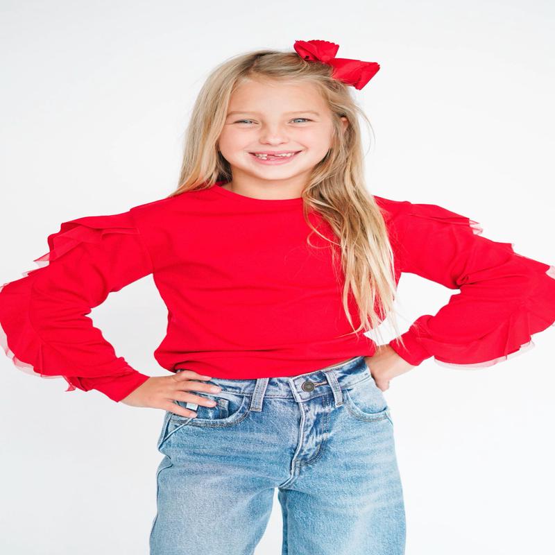Girls' Crimson Ruffle Top