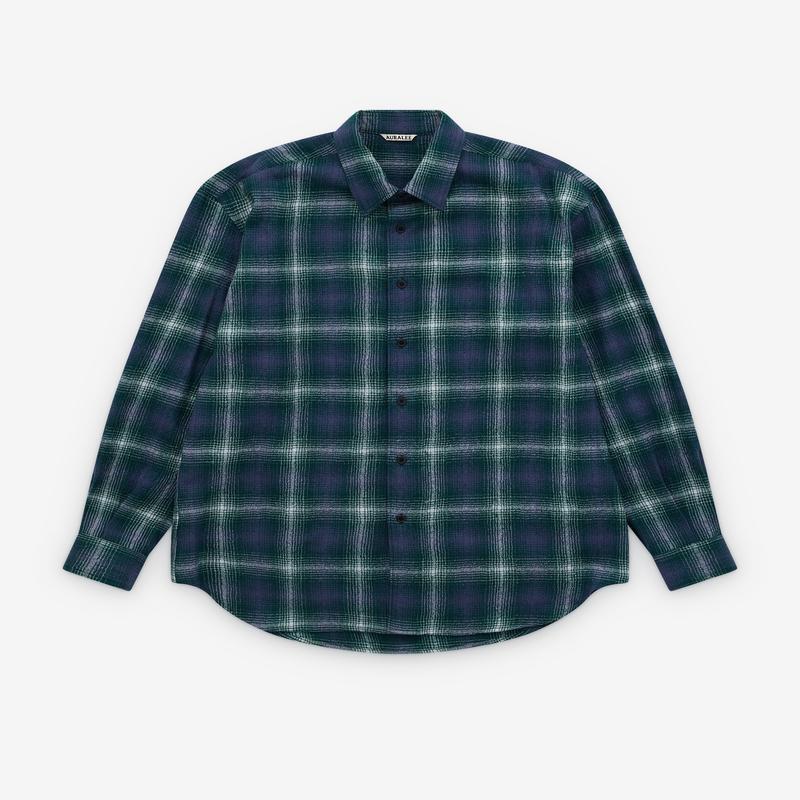 Auralee - Men's Airy Wool Check Shirt - (Green)