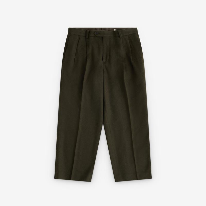 Auralee - Men's Baby Camel Flannel Two-Tuck Slacks - (Dark Olive)