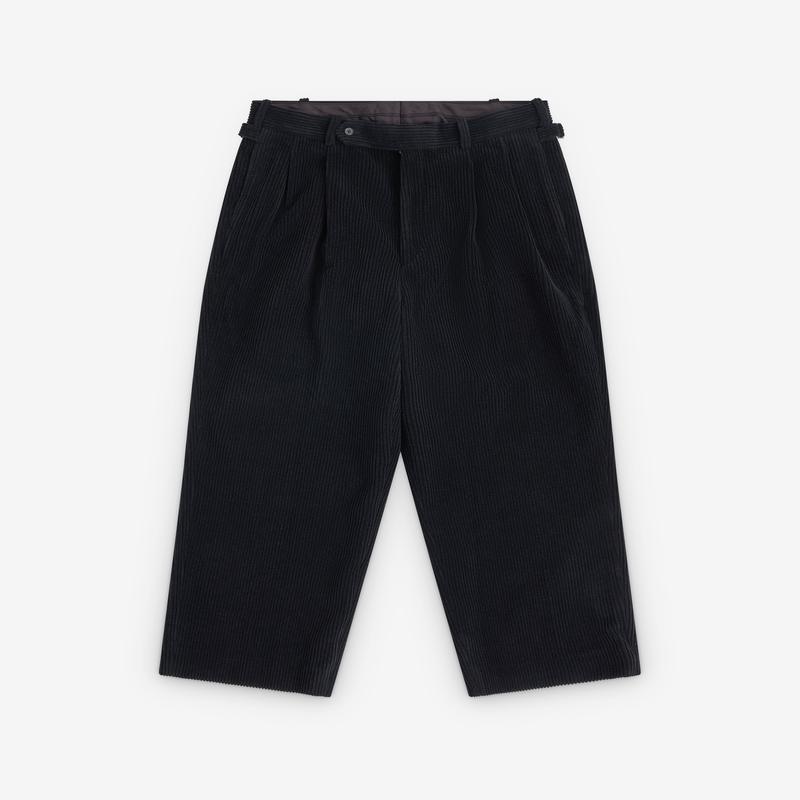 A.Presse - Men's Wool Corduroy Wide Tapered Trousers - (Black)