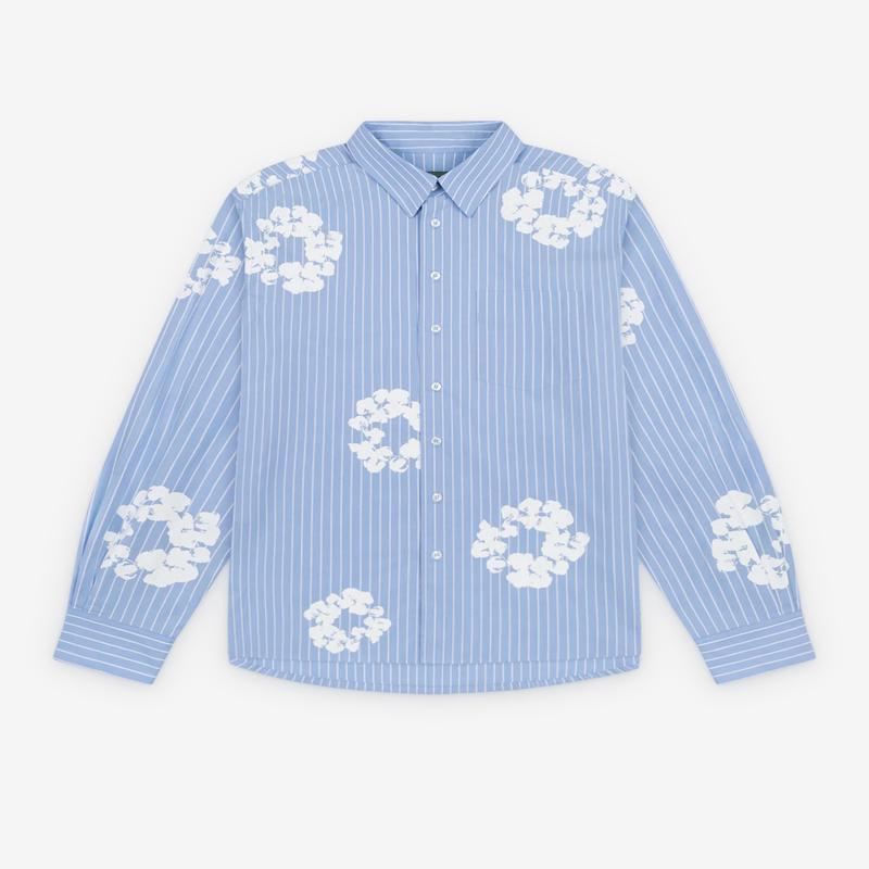 Denim Tears - Men's Cotton Wreath Oxford Shirt - (Blue Stripe)
