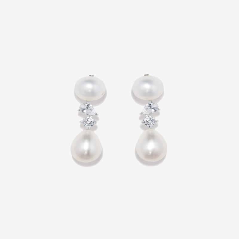 Completedworks - Earrings With Pearls - (Silver)