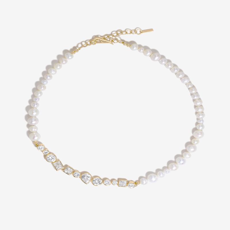 Completedworks - Pearl And Zirconia Necklace - (Yellow Gold)
