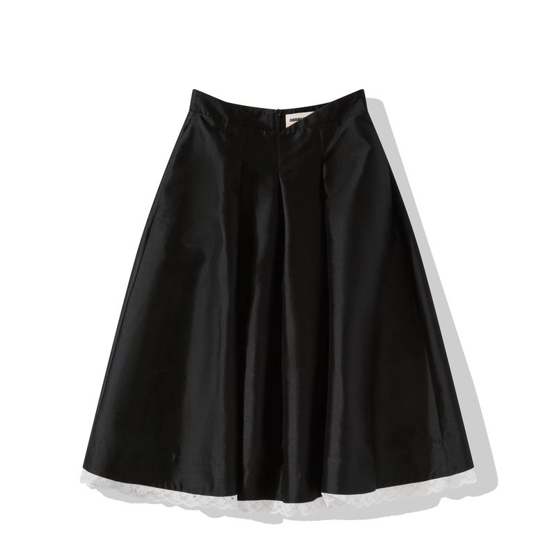 SHUSHU/TONG - Womens Low Waist A-Shape Skirt - (Black)