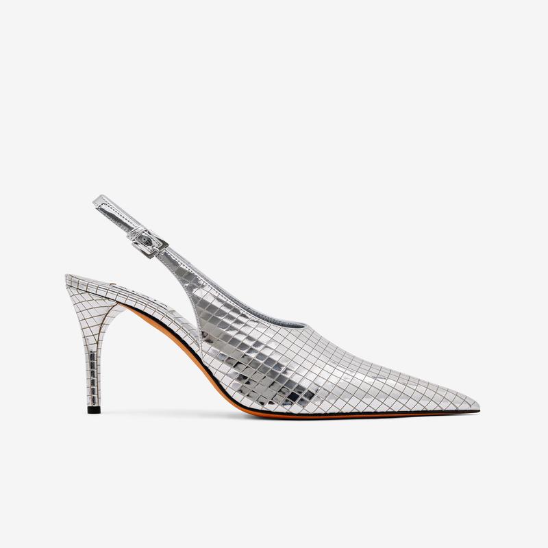 Alaa - Womens Art Deco Slingbacks - (Silver)