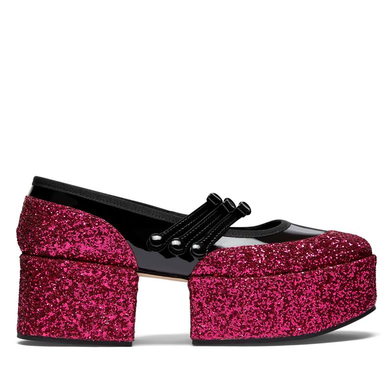 Noir Kei Ninomiya - Repetto Glitter Strapped Platform Mary Janes - (Black/Pink)