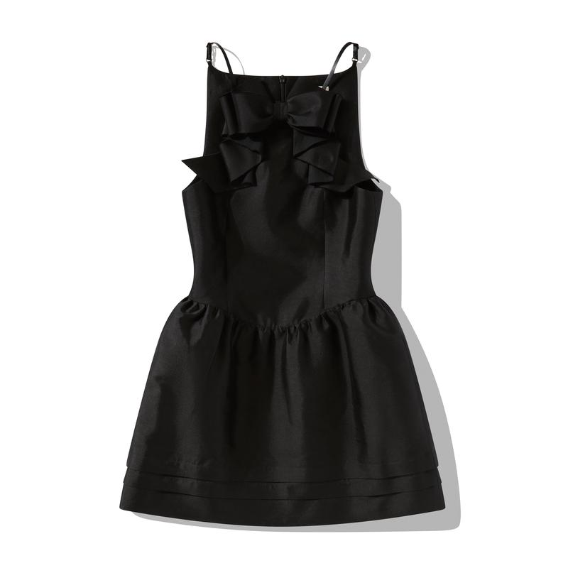 SHUSHU/TONG - Womens 3D Bow Hanging Neck Dress - (Black)