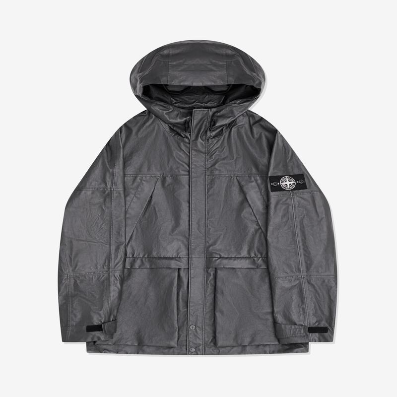 Stone Island - Mens Leather Bonded Hooded Jacket - (Charcoal)