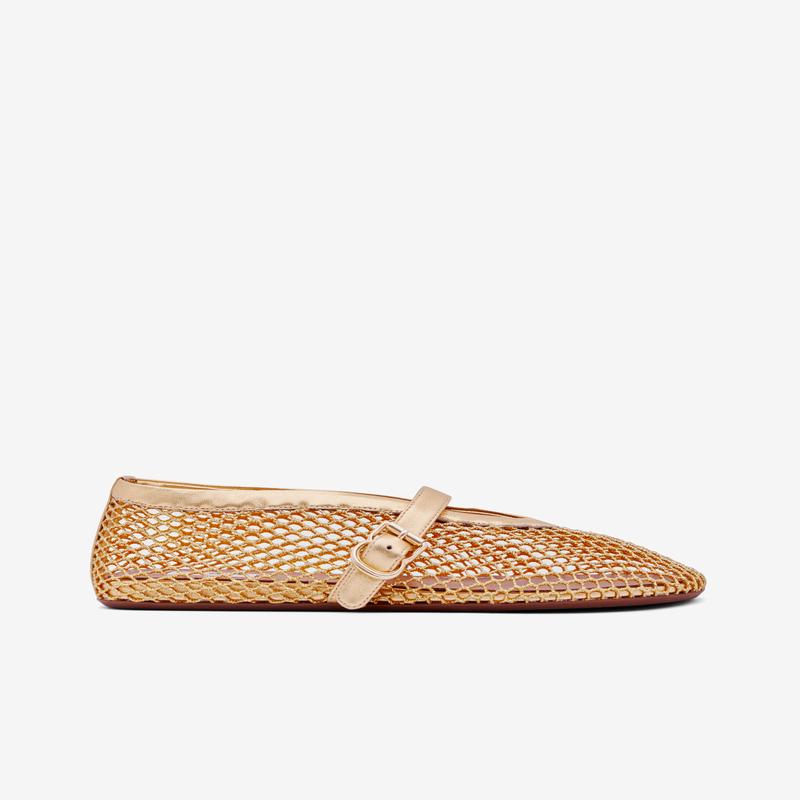 Alaa - Womens Ballet Flats In Laminated Fishnet - (Gold)