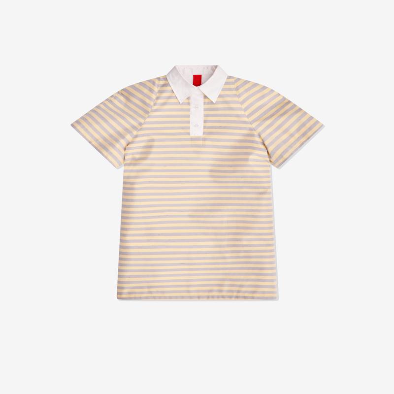 Aletta - Womens Silk Rugby Polo Dress - (Yellow/Grey)