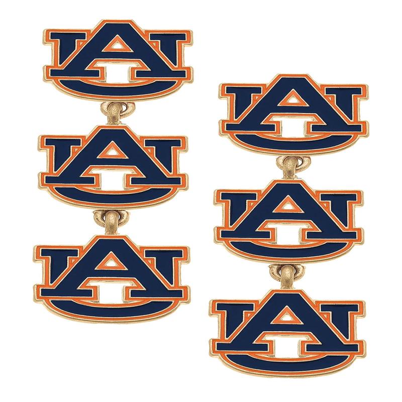 Canvas Auburn Tiger Triple Drop Enamel Earring
