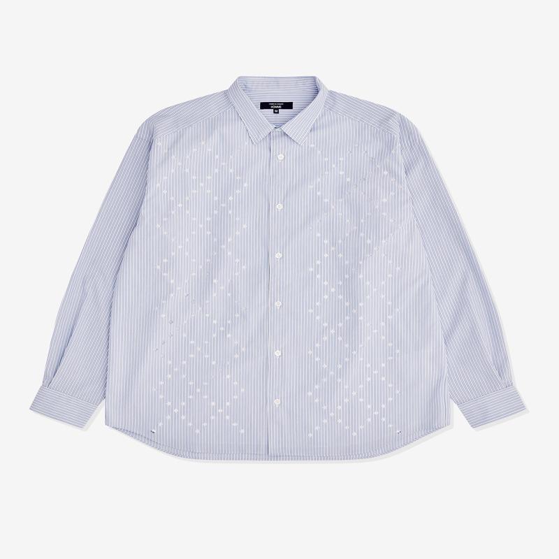 CDG Homme - Mens Broad Stripe Cut-Out Shirt - (White/Navy)