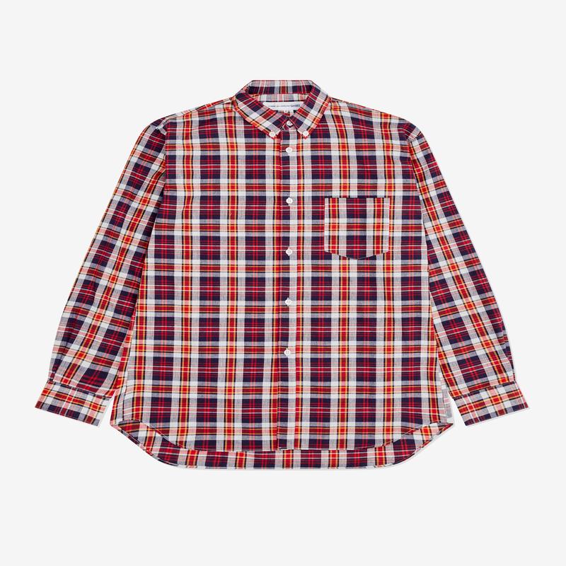 CDG Shirt - Mens Slim Fit Tartan Shirt - (Red)