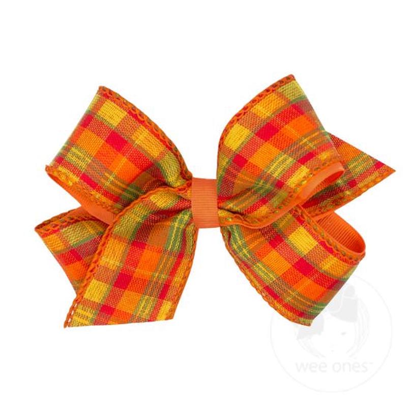 Girls' Wee Ones Medium Autumn Plaid Ribbon and Grosgrain Overlay Hair Bow