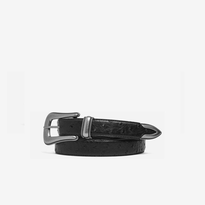 Fugazi - Mens Thin Western Belt - (Black Ostrich)