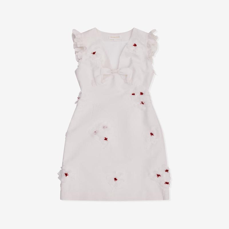 SHUSHU/TONG - Womens Lace Flare Sleeve Dress - (White)
