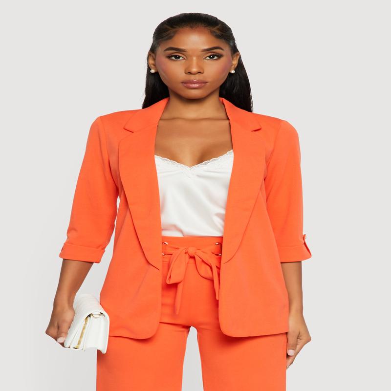 Crepe Knit Tabbed Sleeve Blazer