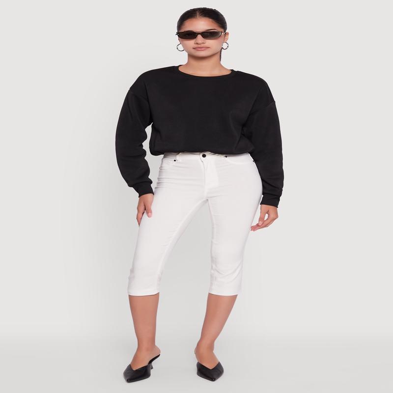 Cropped Bubble Hem Long Sleeve Sweatshirt
