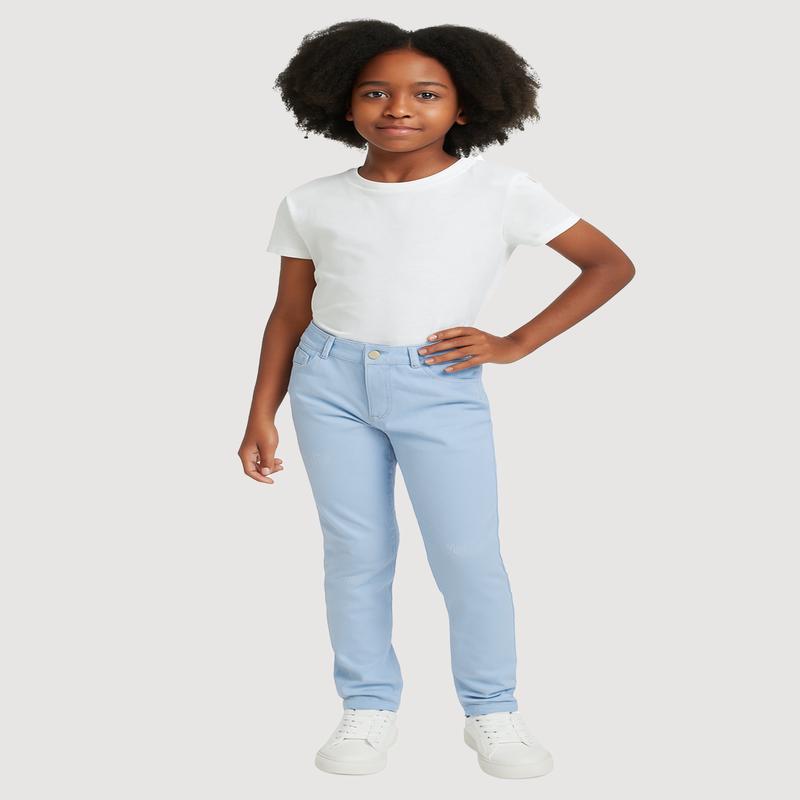 Girls Distressed Detail Skinny Leg Twill Pants