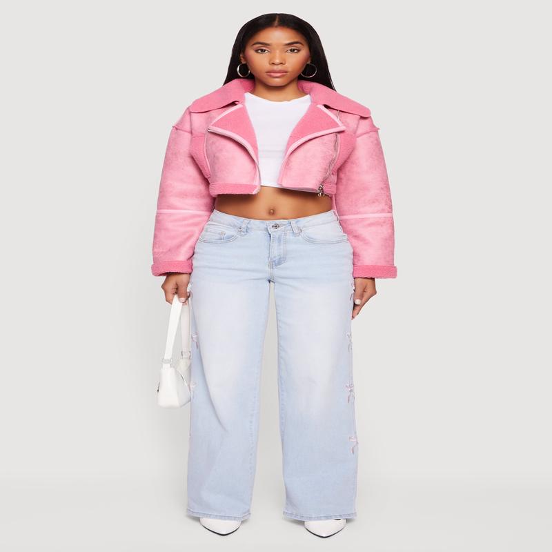 Madden Girl Mineral Wash Embroidered Bow Side Jeans