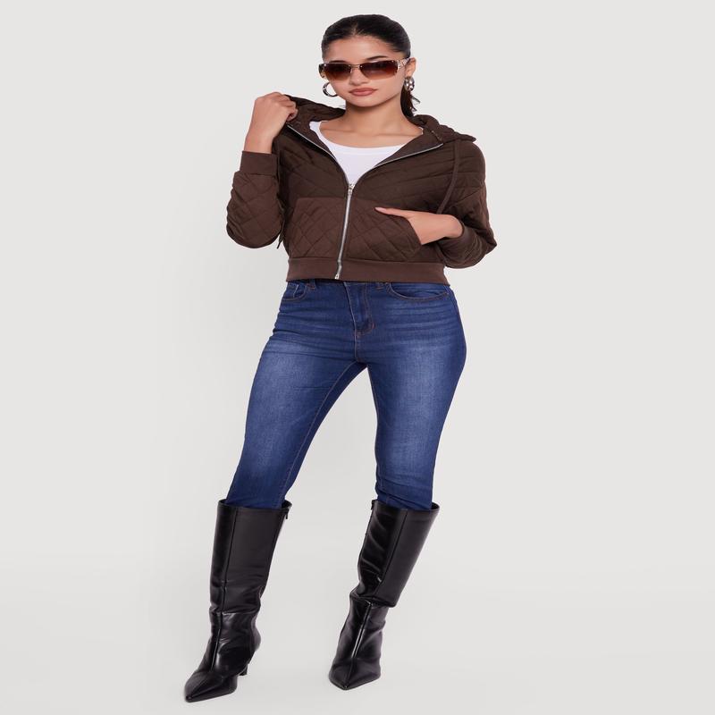 Quilted Zip Front Hoodie