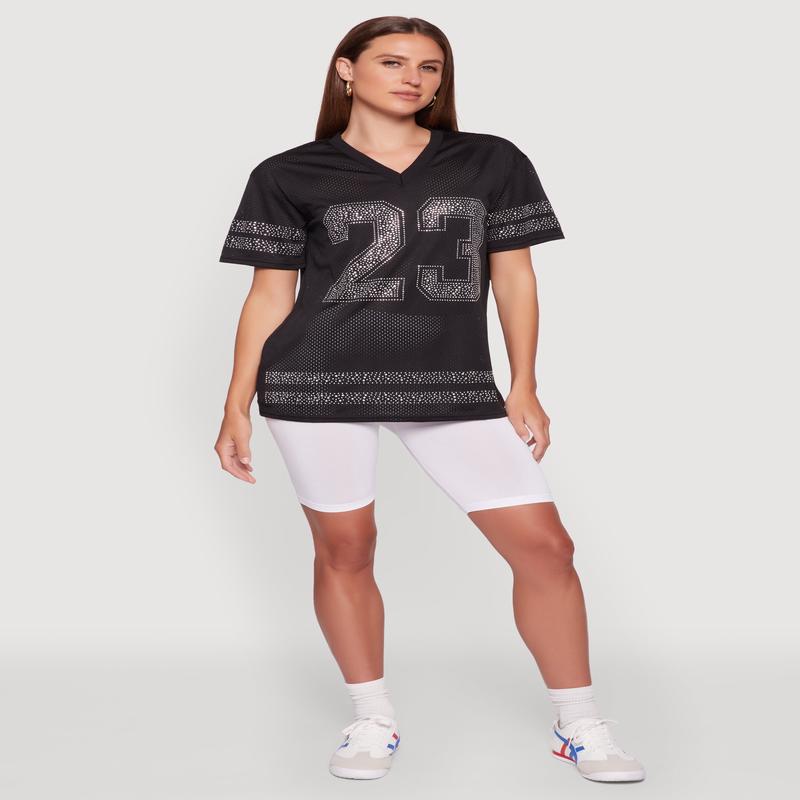 Rhinestone Graphic Short Sleeve Jersey Top