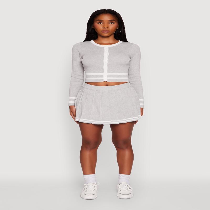 Varsity Stripe Pull On Pleated Skort