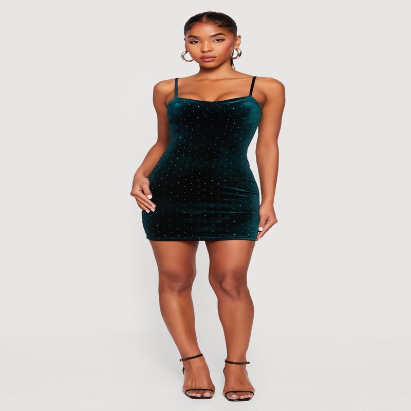 Velvet Bustier Mini Dress with Rhinestones