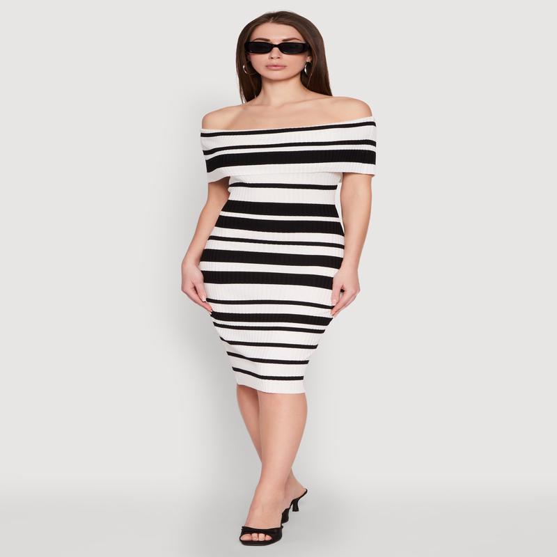 Almost Famous Off the Shoulder Striped Dress