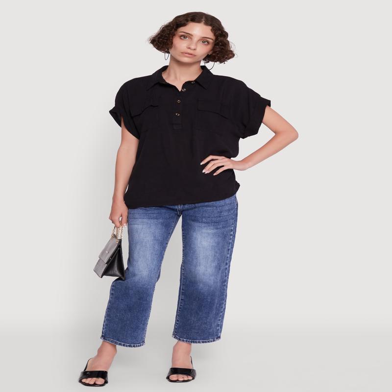 Button Front Dolman Sleeve Shirt