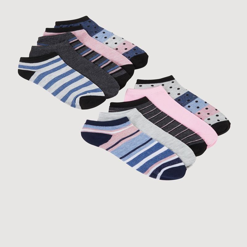 Girls Assorted Pattern Ankle Socks 10 Pack