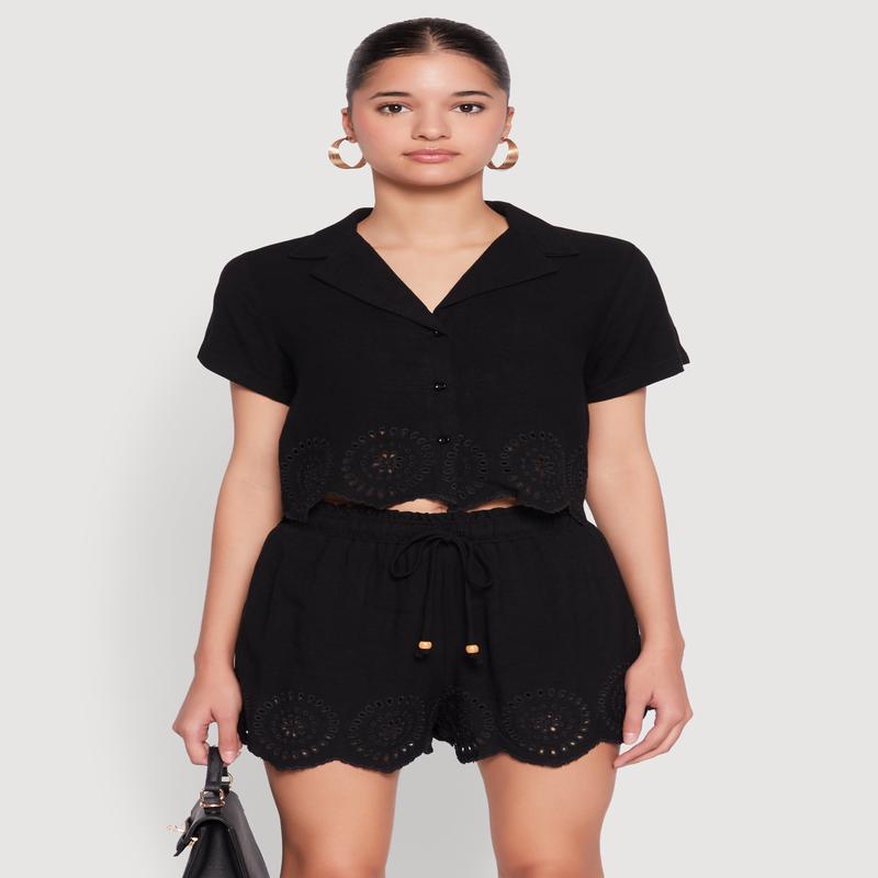 Haute Monde Eyelet Detail Cropped Shirt