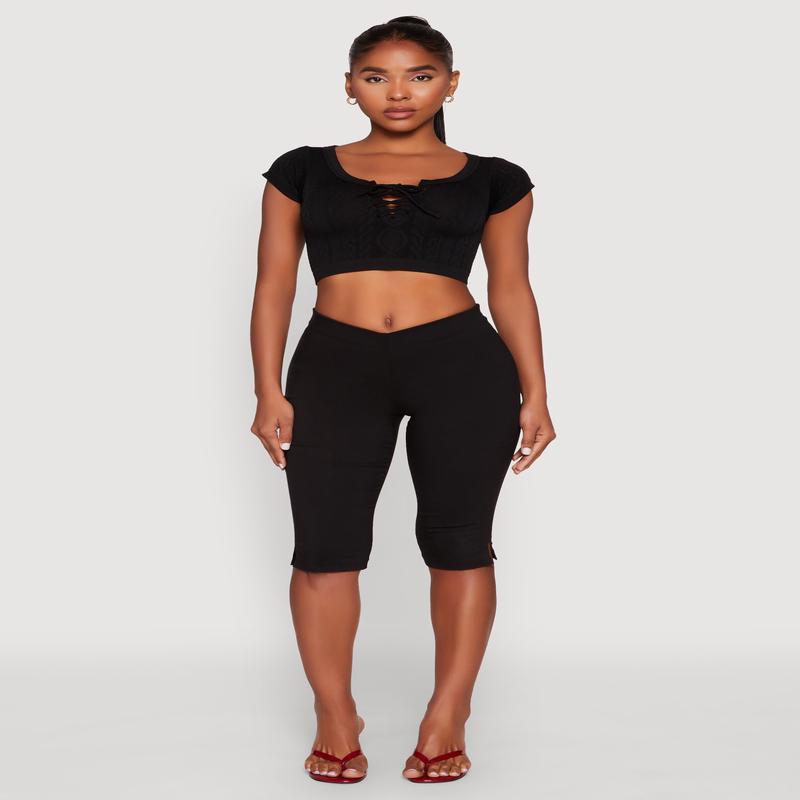 Seamless Lace Up Cable Knit Crop Top