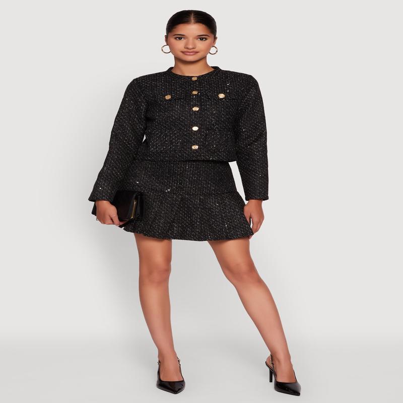 Tweed Pleated Mini Skirt