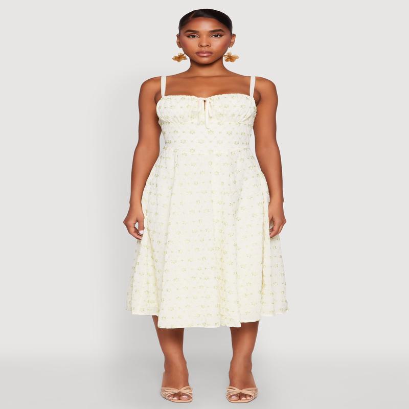 Floral Print Smocked Bustier Midi Dress