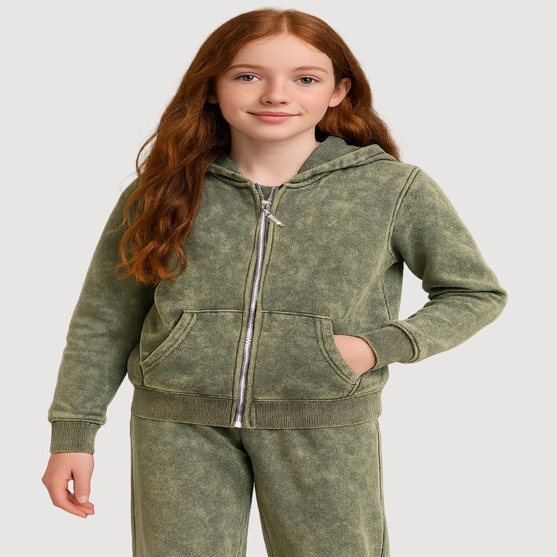 Girls French Terry Acid Wash Hooded Sweatshirt