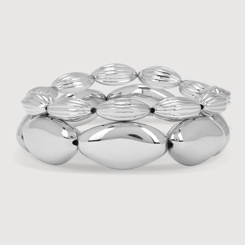 Metallic Beaded Stretch Bracelets Set of 2