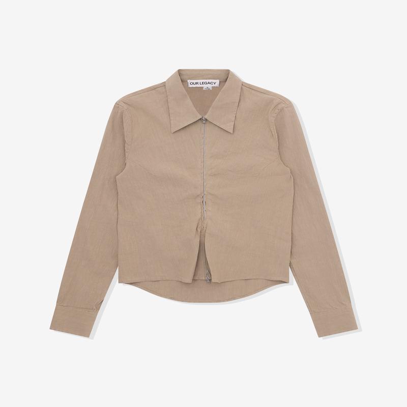 Our Legacy - Womens Slim Zip Shirt - (Dry Grass Rugged Lincot)