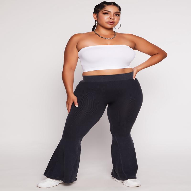 Plus Size Seamless Ribbed High Waisted Flare Pants