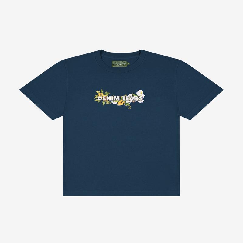 Denim Tears - Mens Cotton Floral Logo T-Shirt - (Navy)
