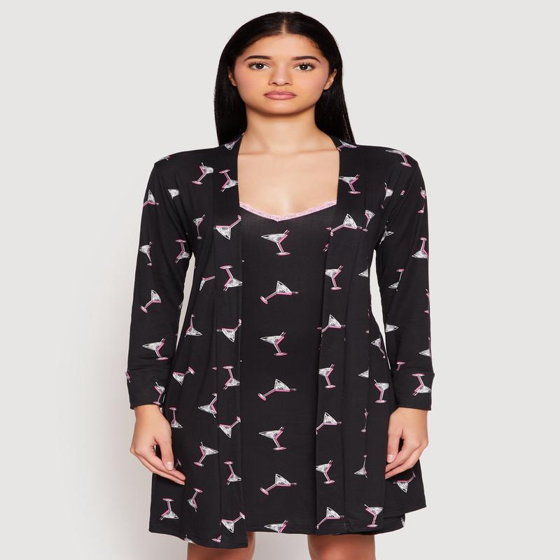 Martini Print Cami Nightgown and Robe Set